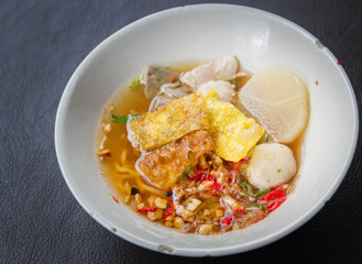 Close up thai spicy pork noodle