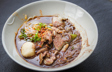 Close up thai spicy pork noodle