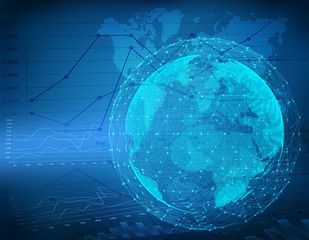 Globe network connection on finance chart abstract background