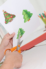 close-up on the hands of a woman taking a picture of a Christmas decoration pattern
