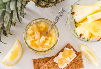 Pear and lemon jam and ingredients
