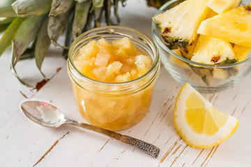 Pear and lemon jam and ingredients