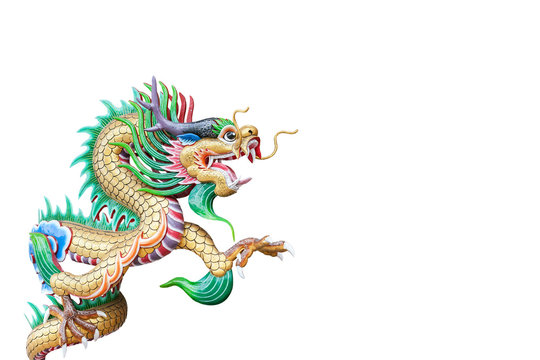 colorful Chinese dragon statue isolated on white,with clipping p