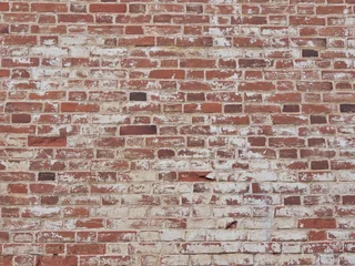 Photo sur Plexiglas Mur de briques Vieux mur de briques rugueuses rouges avec du ciment et de la peinture écaillée texture fond toile de fond style loft vintage. Intérieur de style loft de conception de maison ou de bureau.