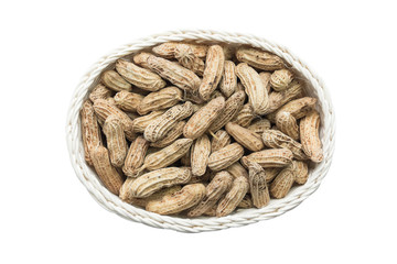 Boiled peanuts in basket  on white background