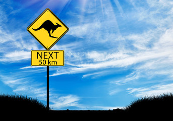 Silhouette of a kangaroo road sign