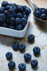 blueberries on steel plate