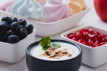 yogurt with cereals and blueberry