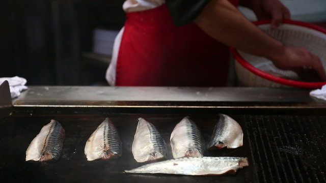 Grilled fish is one of the most popular street food in Istanbul,Turkey.