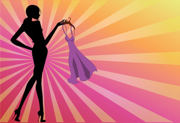 Silhouette fashion girl with a dress in the hands