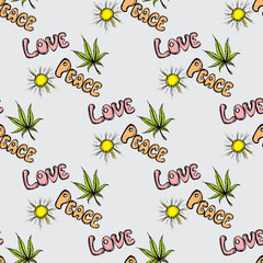 Seamless pattern Cannabis Leaf and sun