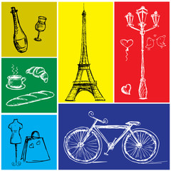 Symbols of Paris in a colored rectangle