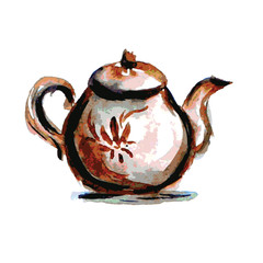 teapot  on white background , watercolor