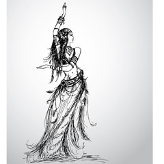 Fototapeta premium Dancing girl, tribal, hand drawing