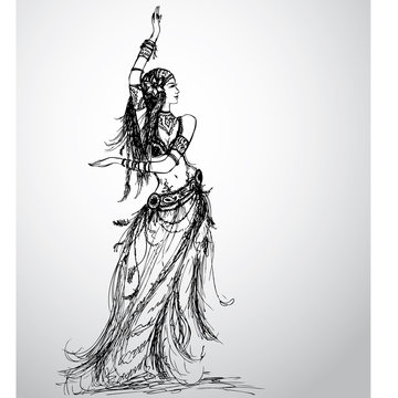 Dancing girl, tribal, hand drawing