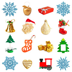 Сollage of a Christmas decorations isolated on white background .Christmas toys and decorations.