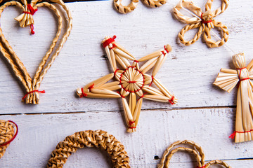 Christmas straw decoration. Studio shot.