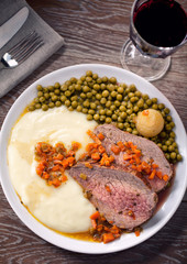 Roast Beef With Mashed Potatoes and Peas