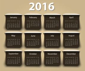 Calendar 2016 year vector design template.