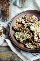 flaxen bars with sunflower seeds, sesame seeds and spices, healt