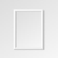 Realistic vertical frame for paintings or photographs hanging on the wall. MockUp Template For Your Design. Vector illustration.