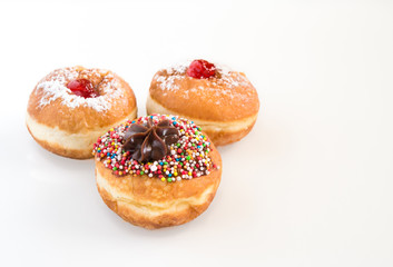 Close up of fresh donuts for Hanukkah Jewish Holiday.