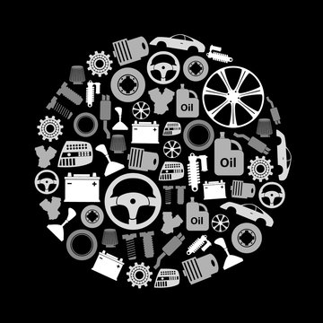 car parts store simple gray-scale icons in circle eps10
