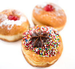 Close up of fresh donuts for Hanukkah Jewish Holiday.
