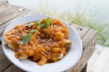 Thai Food : Ingredients of Fish fried with Chili Sweet Sauce