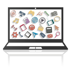 Using a laptop, vector illustration.