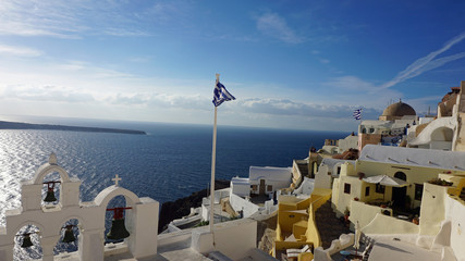 view over small oia village on santorini island