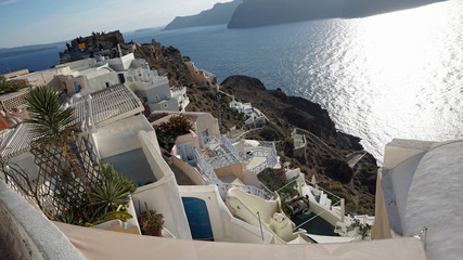 view over small oia village on santorini island