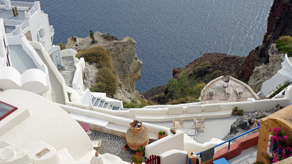 viewpoint in oia village on santorini island