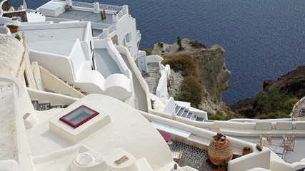 view over small oia village on santorini island