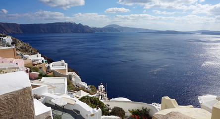 view over small oia village on santorini island