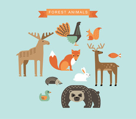 Vector illustrations of forest animals.