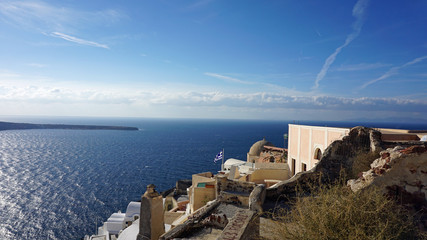 view over small oia village on santorini island