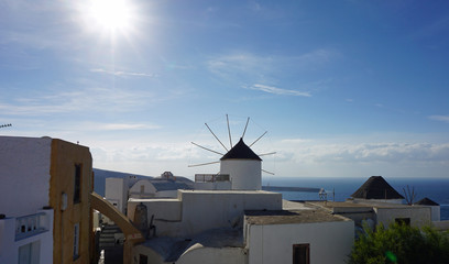 traditional greece windmill in oia on santorini island