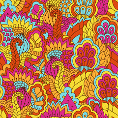 Hand drawn seamless pattern with floral elements. 