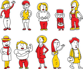 A set of ten cartoon women.