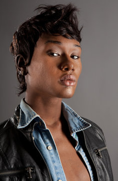 Attractive Young Man With Faux Hawk And Leather Jacket