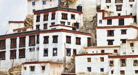 Fototapeta na wymiar White stucco tibetan style buildings facade of Buddhist monastery