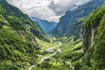 Fotobehang Canyon Green river valley canyon wide summer panorama Alpine mountain landscape