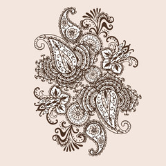 Hand-Drawn Henna Mehndi Abstract Mandala Flowers and Paisley Doodle Vector Illustration Design Elements