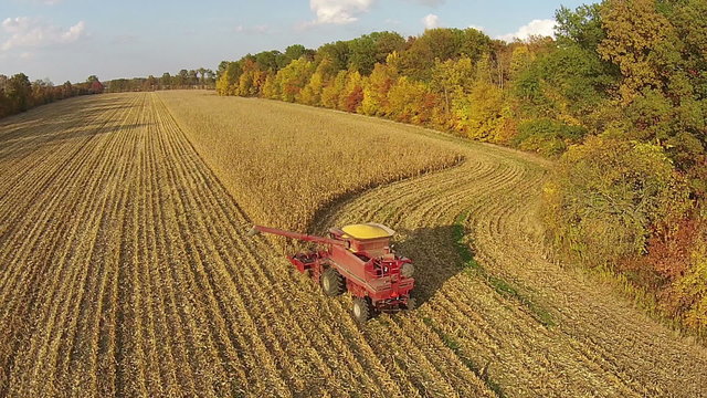 Aerial footage of corn harvest in Illinois