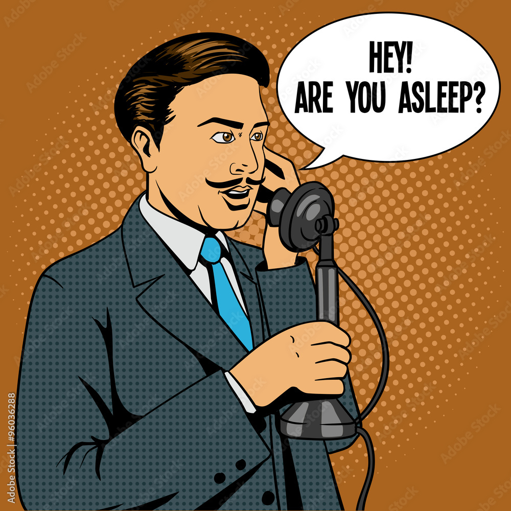 Wall mural Man talking on the vintage phone vector