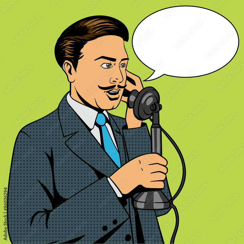 Wall mural Man talking on the vintage phone vector