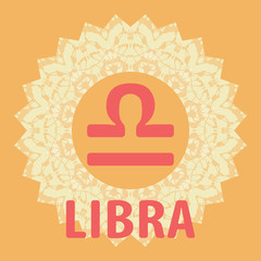 Libra. Scales. Zodiac icon with mandala print. Vector icon.