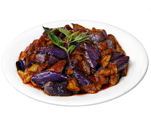 Eggplant and tofu with Chinese purple basil, Indonesian cuisine