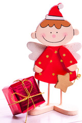 Christmas Angel and Gift on White